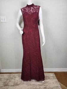 NWT Betsy & Adam Open-Back Burgandy Lace Gown Size 10 - Picture 1 of 14
