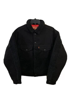 LEVI’S REVERSIBLE SHERPA QUILTED TRUCKER DENIM JACKET RED TAB GOLD BIG E SZ M - Picture 1 of 12