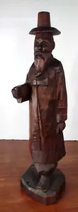 Vintage Hand Carved Wooden Bearded Asian Man Statue Figurine Missing Cane - Picture 1 of 9