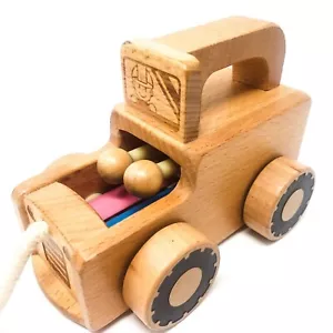 Benesse Beech Wooden Truck Pull Trolley Drag Car Toy with Chime - Picture 1 of 10