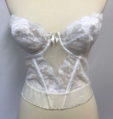 Vintage Frederick's of Hollywood 36B White Lace Strapless Long Line Bra Bustier - Image 1 of 4