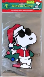 Peanuts Joe Cool Snoopy Christmas Jelz Window Cling Santa Suit & Tree 7" New - Picture 1 of 1