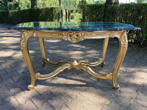 1950's Louis Xvi French Coffee Table in Gold Beech and Marble Top Cover