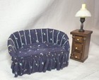 Dollhouse Miniature Navy Blue Floral Couch Living Room Set