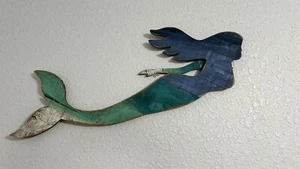 Sirena in legno decorazione parete spiaggia nautica oceano ombré blu 24" - Foto 1 di 3