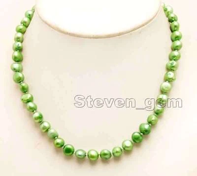 8-9毫米巴洛克女式天然淡水绿色珍珠项链17英寸Chokers — 第 1/4 张图片