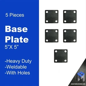 5" x 5" Heavy Duty Square Flat Steel Metal Base Plate With Holes | 5 Pieces - Picture 1 of 6