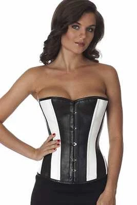 Korsett Schwarz Weiß gestreift Corsage Leder lang normal lh35 - Bild 1 von 2