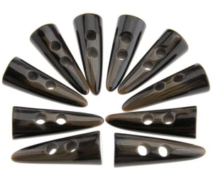 10pcs Dark Coffee Resin Toggle Buttons Horn Tooth Shape Two Holes - Picture 1 of 6