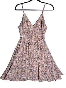 Sommerkleid Damen M Blumen Rosa Crossover V-Ausschnitt Schärpe Spaghettiträger - Bild 1 von 6