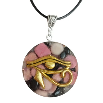 Orgonite Orgone ciondolo Occhio di Horus Ematite collana Rodocrosite Fluorite - Immagine 1 di 4