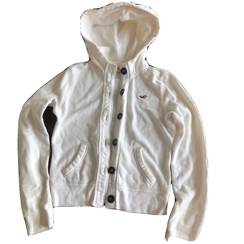 OFF WHITE Felpa con cappuccio giacca abbottonata Juniors Hollister ragazze logo bianco sporco XS