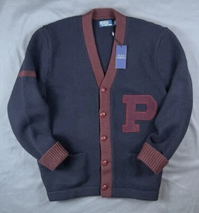 Polo Ralph Lauren P Patch Logo Wool Cardigan Knit Sweater Large - Picture 1 of 8