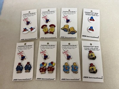 VINTAGE (8) JHB PADDINGTON BEAR Button Cards Advertising Shank 'NOS' - Image 1 of 4