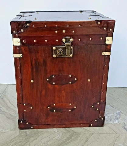 Antique Beautiful Trunk English Leather Inspired Side Occasional Table Trunk Cover