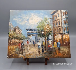Vintage Multicolor Canvas Paris Street Scene Wall Art Oil Painting 8 X 10 in - Picture 1 of 12