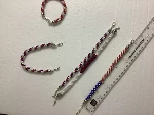 ROLL-ON KUMIHIMO PATRIOTIC Beaded Bracelet Handmade RED WHITE BLUE FLAG - Picture 1 of 6