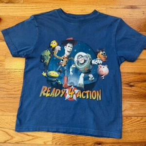Vintage Disney Pixar Toy Story Graphic Tee Ready 4 Action Blue Kids Size 6/7 - Picture 1 of 5