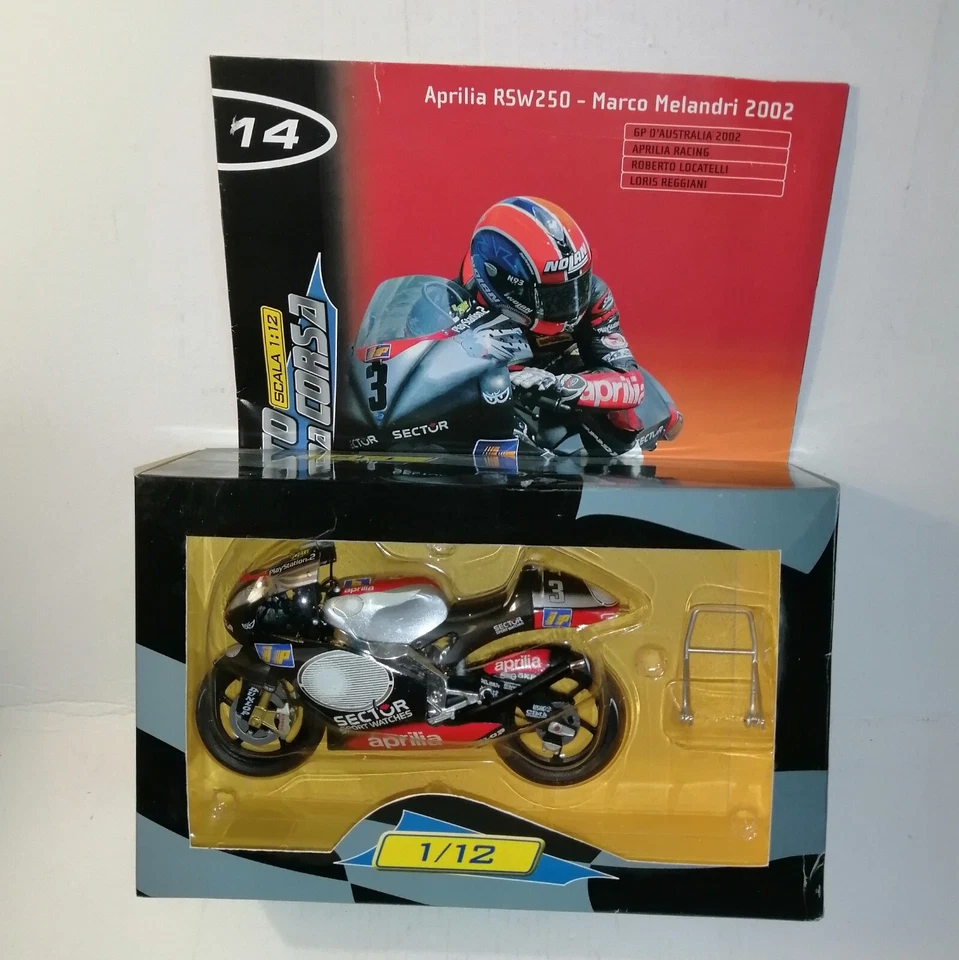 APRILIA RSV250 MARCO MELANDRI 2002 CON FASCICOLO ALTAYA SCALA 1/12 - Immagine 1 di 1