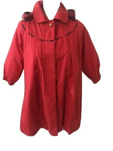 Rothschild Red Pleated Size 7 Coat Plaid Inside Detachable Hood Lined in Blue - Picture 1 of 12