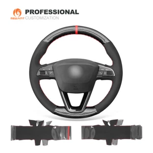 PU Carbon Fiber Suede Steering Wheel Cover for Seat Leon Ibiza Alhambra Arona - Bild 1 von 9