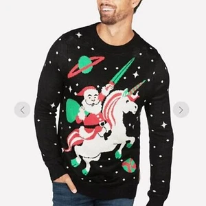 Tipsy Elves Ugly Sweater Santa Space Unicorn Black, Red & Green Sweater XXL - Picture 1 of 6