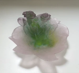 Vintage Daum France Pâte de Verre Delicate Roses Sculpture Glass Dish - Picture 1 of 9