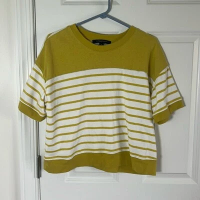 ANDREW MARC Нью-Йорк желтый смешанные полоски большого размера толстовка с коротким рукавом Med - Изображение 1 из 4