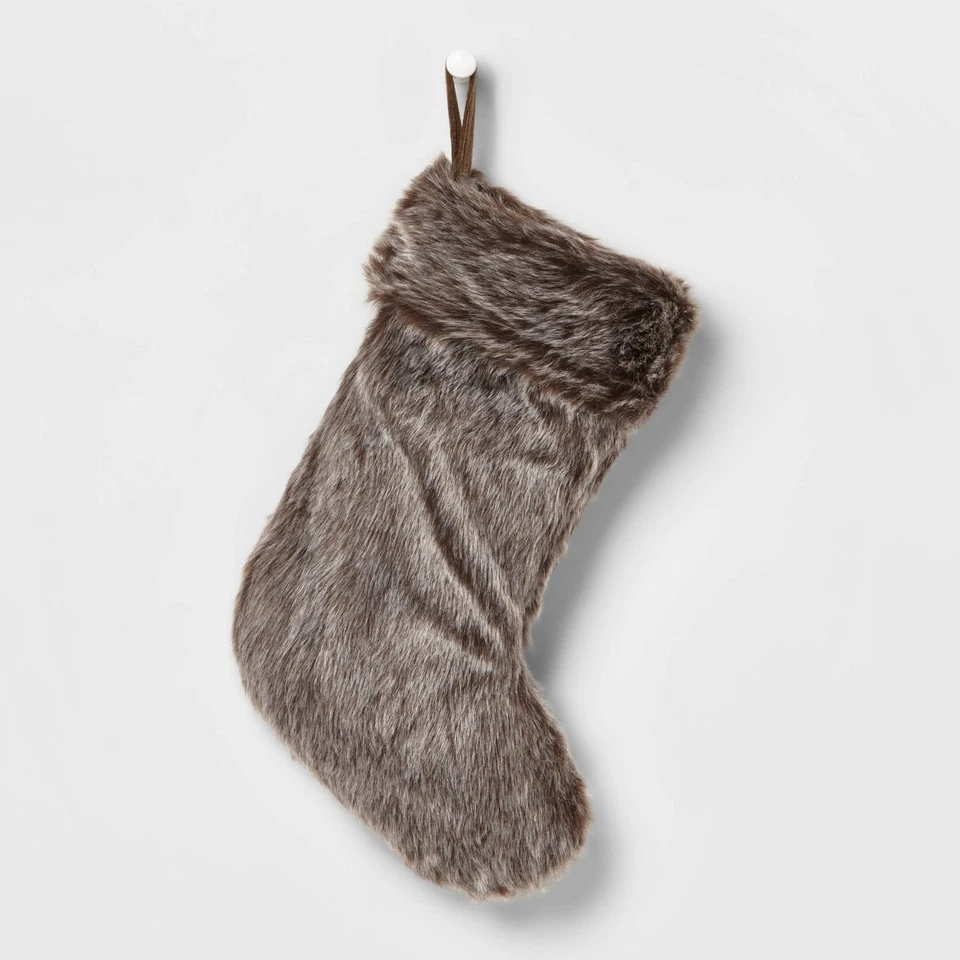 Faux Fur Holiday Stocking Xmas Brown/Gray 20" Wondershop Target Furry