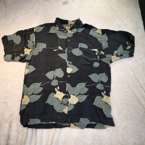Tommy Bahama Button Down Shirt Men Black Floral Hawaiian 100% Silk Camp Resort - Picture 1 of 9