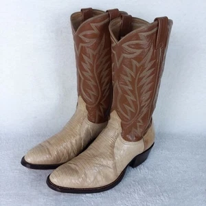 Vintage Nocona Boots Mens 9.5D Brown Tan Lizard Leather Cowboy Western Pull On - Picture 1 of 14