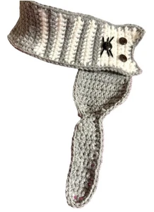 Lindo Gatito Gato Botón Bufanda GRIS Crochet Tejido Hecho a Mano Cuello Calentador Envoltura Unisex - Imagen 1 de 9