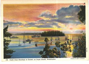 Puget Sound WA Yacht Club Moorings At Sunset Unused - Picture 1 of 2