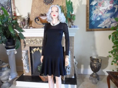 New Ralph Lauren Black Label Black Knit Dress w/Flounce Hemline Detail Size S - Image 1 of 4