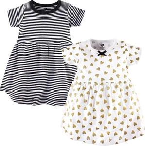 Hudson Baby Girls' Cotton Dresses 4T, Black Gold Heart - Picture 1 of 1