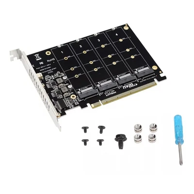 4-Port M.2 NVME SSD to PCIe 3.0 4.0 X16 Connector Expansion Card 4 x 32Gbps - Image 1 of 4