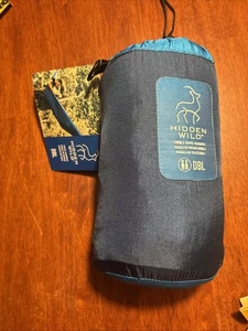 Hidden Wild Doppel Reisehängematte mit angenähter Tasche, blau NEU hält 400 Pfund - Bild 1 von 3