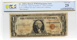 FR-2300 1935 A Series Hawaii WWII $1 Federal Reserve Note PCGS 25 VF SHORT SNORT - Picture 1 of 4