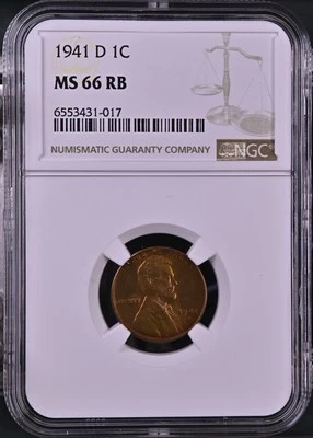 1941-D 1C RB Lincoln Wheat One Cent NGC MS66RB  6553431-017 - Image 1 of 2