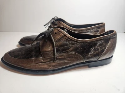 Men’s Italian Leather Dress Shoes Size 10 – Vero Cuoio Brown Croc Embossed — 第 1/4 张图片
