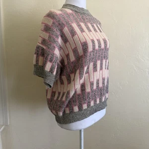 Vintage St. John Marie Knit Top Pink Gray Geometric 1980s Abstract Sweater 80s - Picture 1 of 6