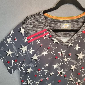 Dickies Damen M Scrub Top Sternschnuppen grau weiß pink patriotisch 4. Juli - Bild 1 von 9