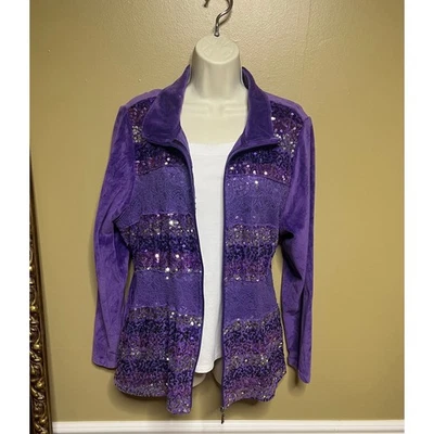 Quacker Factory Purple Velour Striped Sequin jacket - Image 1 of 4