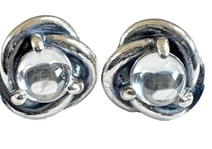 Tachuelas de piedra de nacimiento blancas de abril de plata esterlina Pandora 292335C01-TAPONES DE GOMA - Imagen 1 de 7