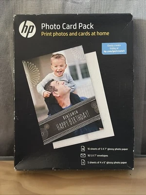 Genuine HP Photo Card Pack 10 Sheets 5 X 7 Glossy 10 New Envelopes & 5 4x6 Paper - Image 1 of 2