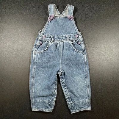 Vintage Y2K Koala Kids Denim Overalls Baby Girl Size 12 Months Purple Accent - Image 1 of 4
