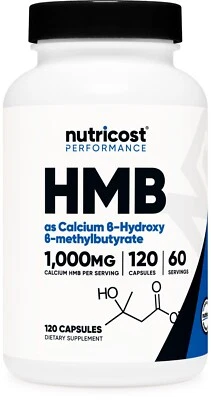 Nutricost HMB (Beta-Hydroxy Beta-Methylbutyric) 1000mg 120 Capsules, 60 Servings - Image 1 of 4