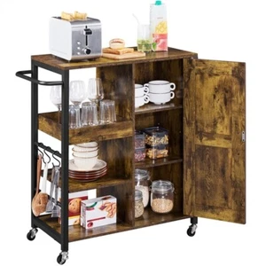 Rolling Kitchen Island Cart with Barn Door & Adjustable Shelves, Rustic Brown - Picture 1 of 12