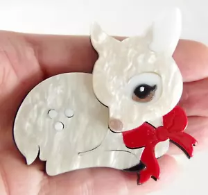 Dulce! 2 5/8" NUEVO BEBÉ RENO CERVATILLO CIERVO CAPAS ACRÍLICO NAVIDAD BROCHE PIN - Imagen 1 de 16