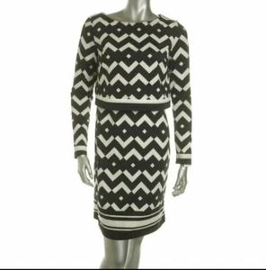 Us sz M BLACK WHITE CHEVRON PRINT DRESS BUSINESS OR MOTHER BRIDE - Picture 1 of 3